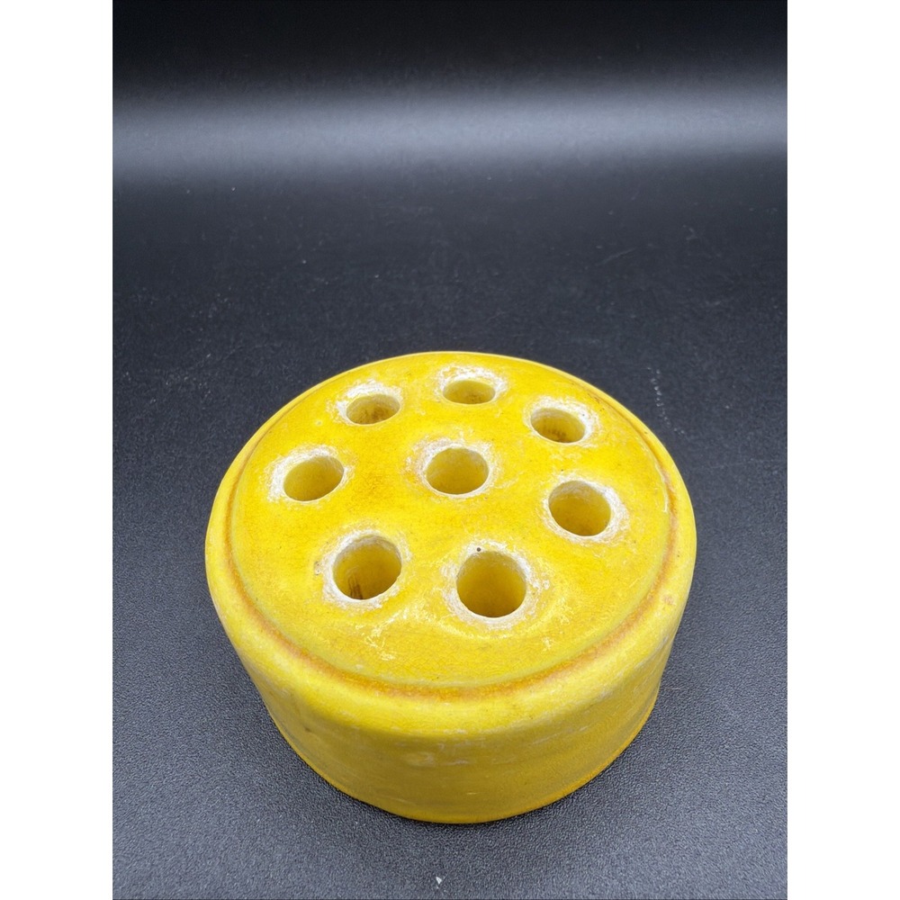 vintage Yellow Ceramic flower frog 8 Holes
